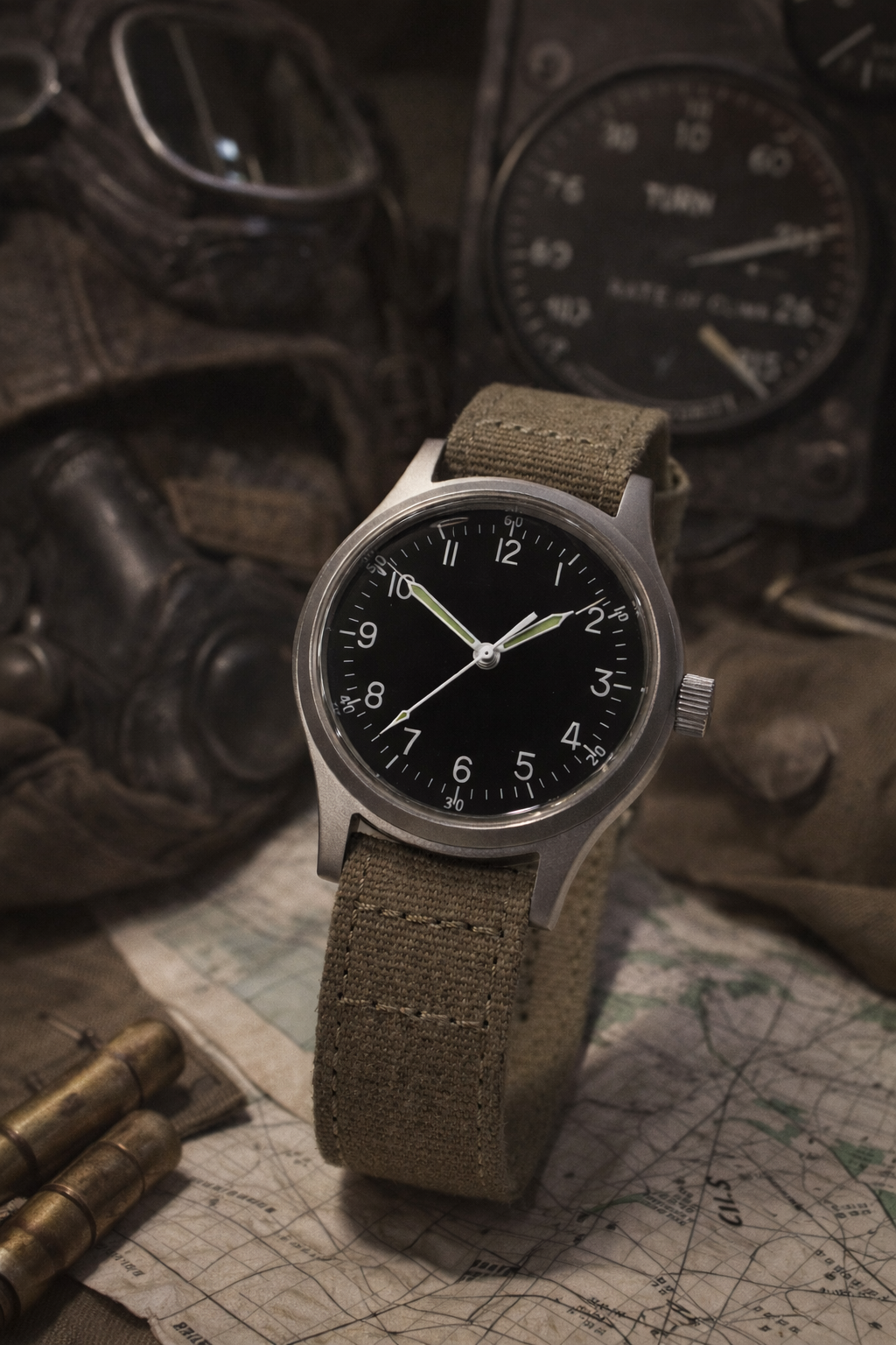 A-11 1940s WWII Pattern Military Watch, 100m/330ft Water Resistant With Shatter and Scratch Resistant Box Sapphire Crystal (Automatic)