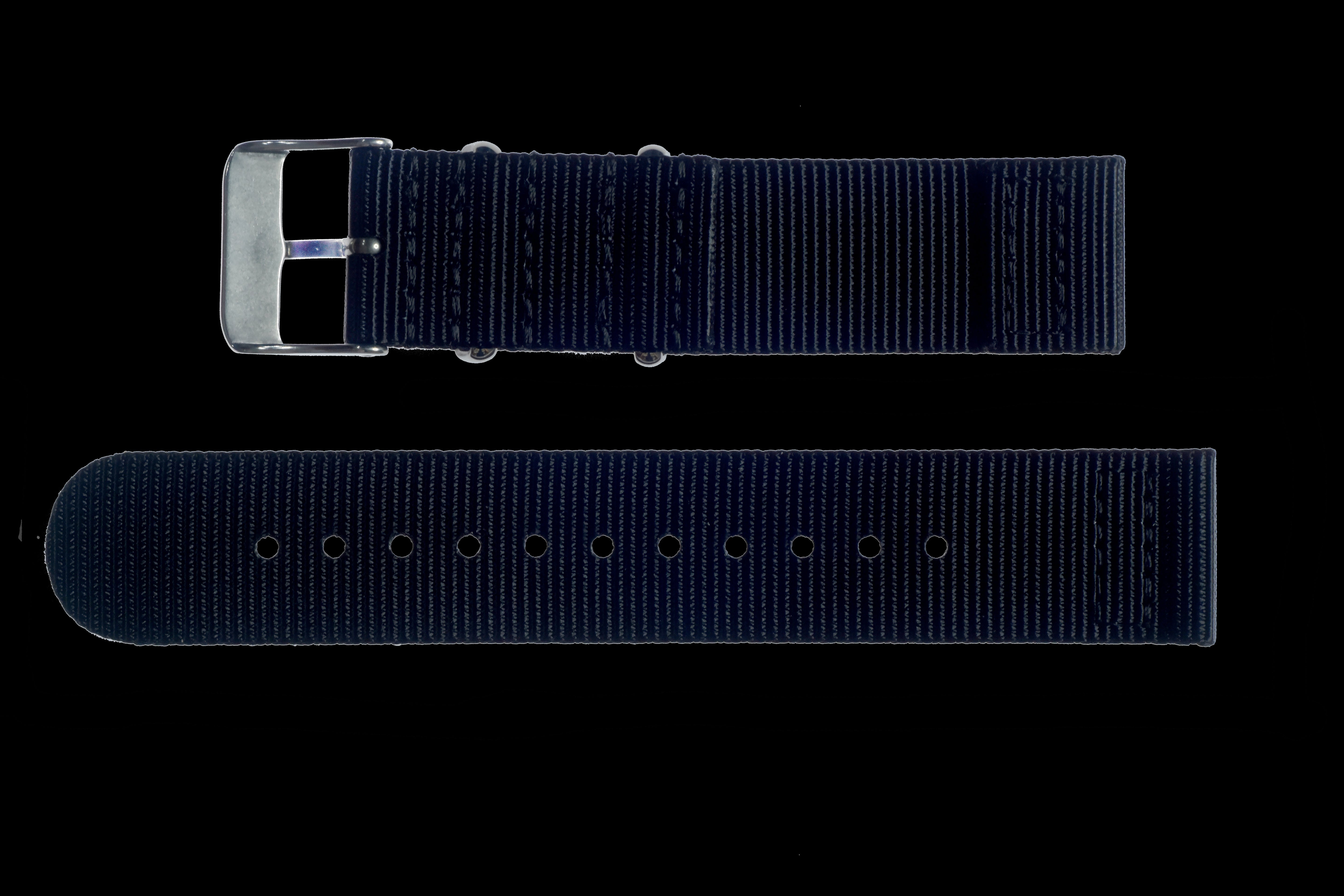 2 Piece 22mm Black NATO Military Watch Strap in Ballistic Nylon with Stainless Steel Fasteners