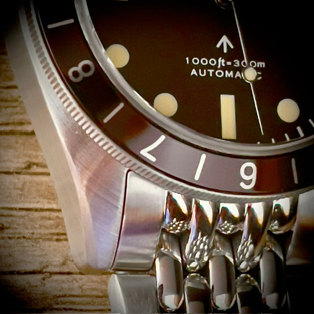 MWC Classic 1960s Pattern Dual Time Zone Automatic Divers Watch with Retro Luminous Paint and Sapphire Crystal on Matching Stainless Steel Bracelet - Ex Photographic Sample Reduced