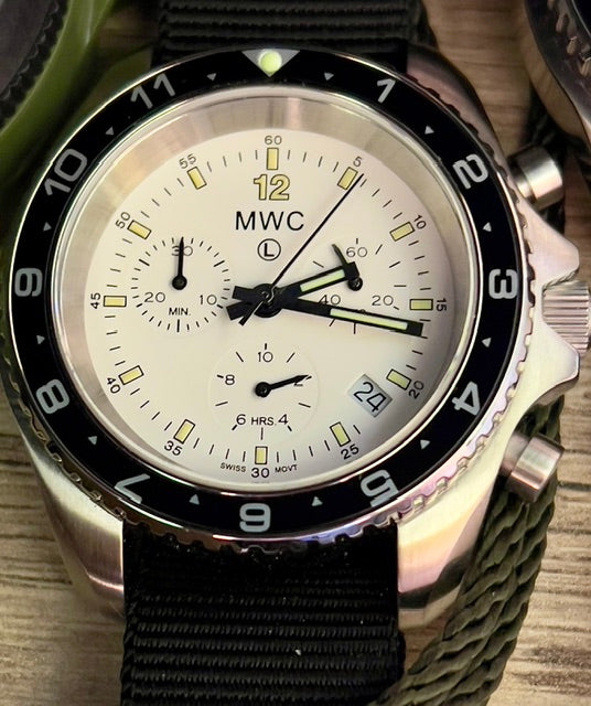 MWC NATO Pattern Stainless Steel Military Pilots Chronograph with Sapphire Crystal and Swiss Ronda Movement- 12 Hour GMT Bezel