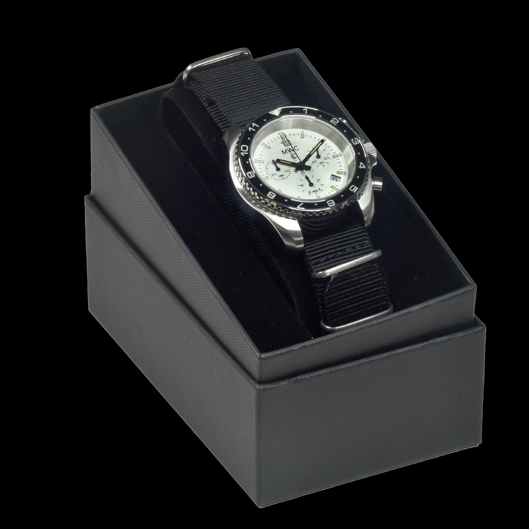 MWC NATO Pattern Stainless Steel Military Pilots Chronograph with Sapphire Crystal and Swiss Ronda Movement- 12 Hour GMT Bezel