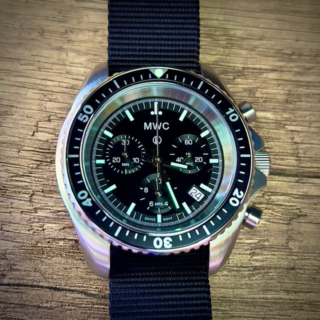 MWC NATO Pattern Stainless Steel Military Pilots Chronograph with Sapphire Crystal and Swiss Ronda Movement