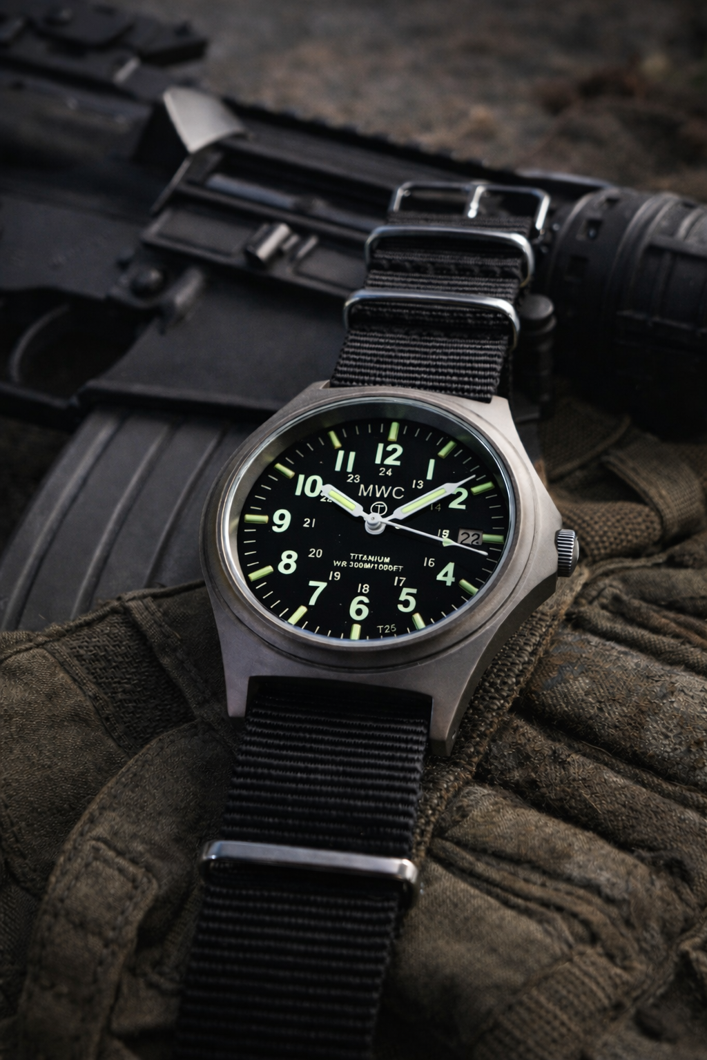 Titanium G10 Military Watch with 300m Water Resistance, Sapphire Crystal, 10 Year Battery Life and GTLS Tritium Illumination