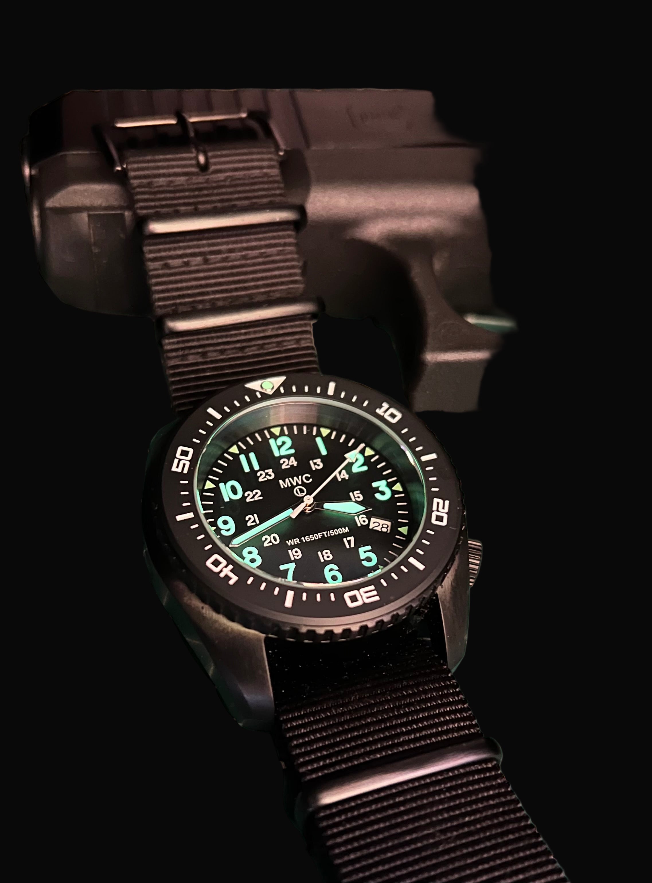 MWC 500m (1640ft) Water Resistant Black PVD Steel Automatic Divers Watch With 12/24 Dial, Sapphire Crystal, Ceramic Bezel and Helium Valve