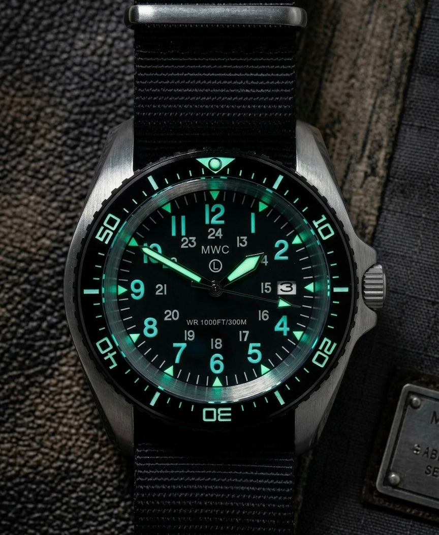 Stainless Steel Military Divers Watch with Automatic 24 Jewel Movement, 12/24 Hour Dial Format, Sapphire Crystal and Ceramic Bezel (Tactical Solid Strap Bars)