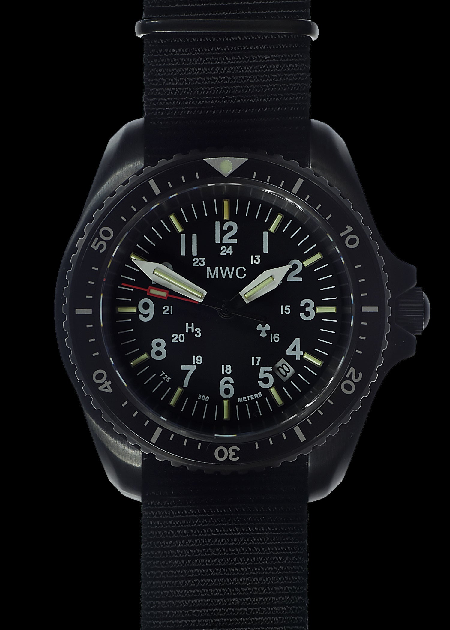 MWC Automatic Black PVD Military Divers Watch - Tritium / GTLS Illumination, Ceramic Bezel and Sapphire Crystal
