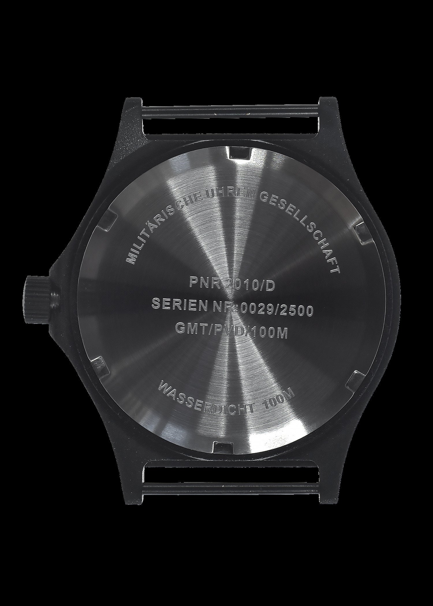 MWC GMT (Dual Time Zone) 100m/330ft Water resistant Military Watch in Black PVD Steel Case with Screw Crown