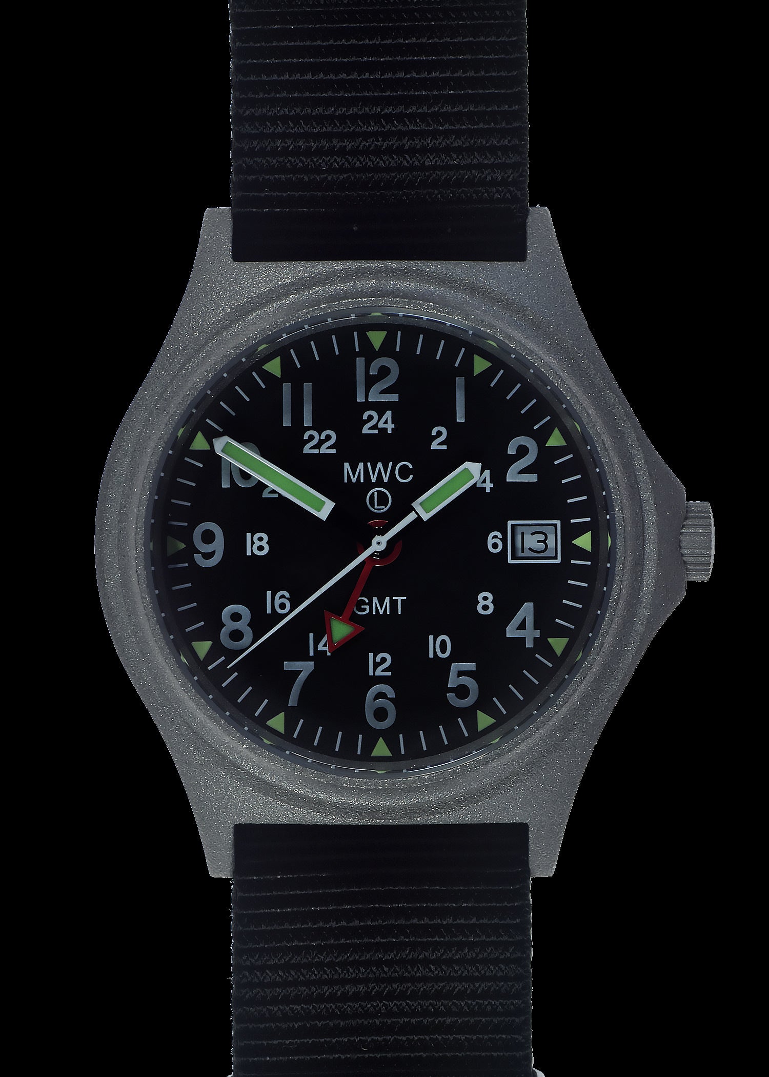MWC GMT (Dual Time Zone) 100m/330ft Water resistant Military Watch in Stainless Steel Case with Screw Crown