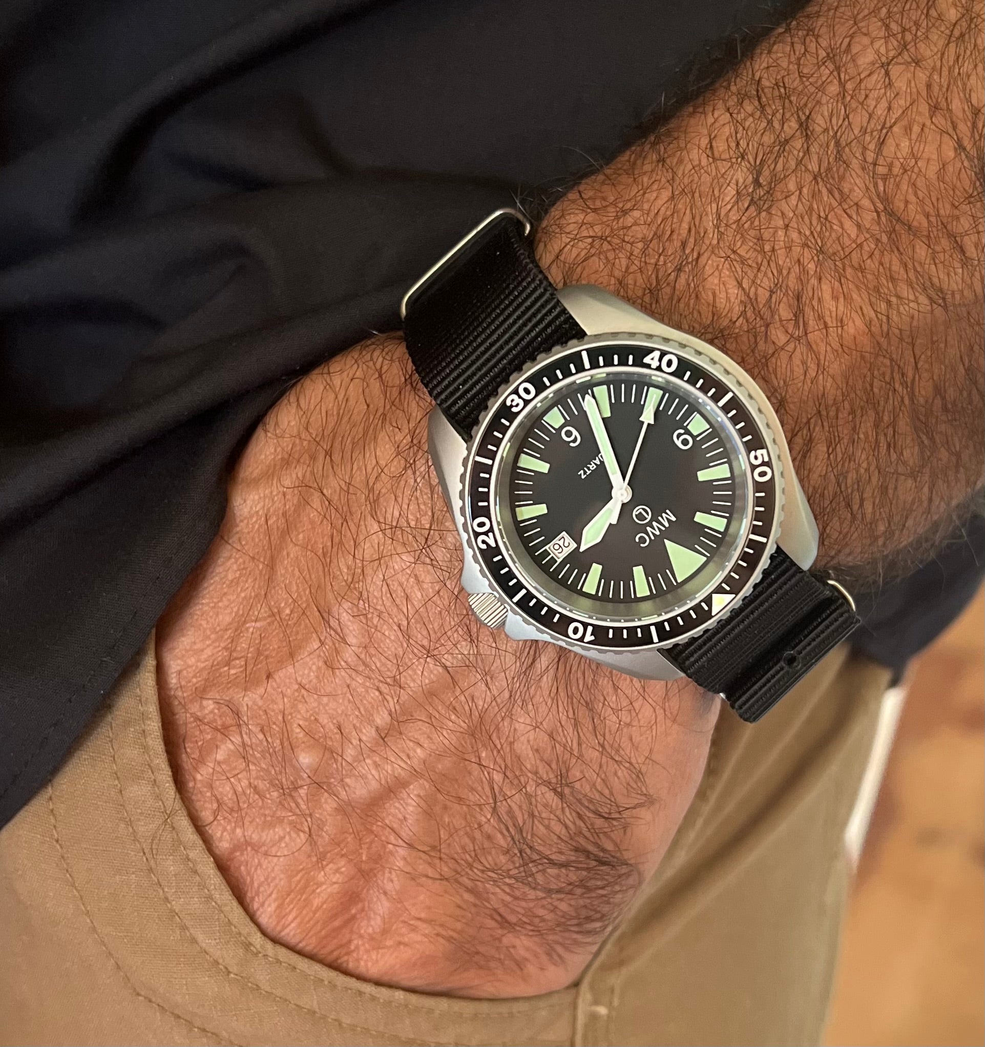 Current NATO Pattern Quartz Military Divers Watch with Sapphire Crystal and 10 Year Battery Life and Ceramic Bezel - NATO STOCK NUMBER NSN 6645-99-157-3496