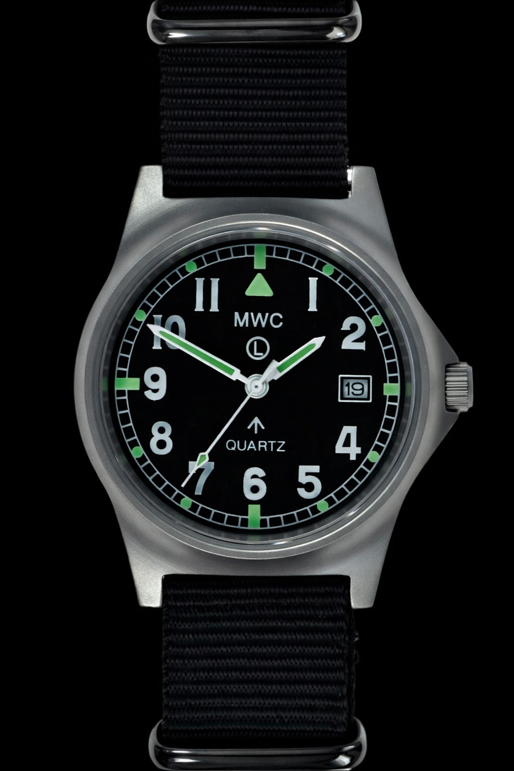 MWC G10LM Stainless Steel Military Watch – Black NATO Strap (Contract Model with Broad Arrow / Pheon)