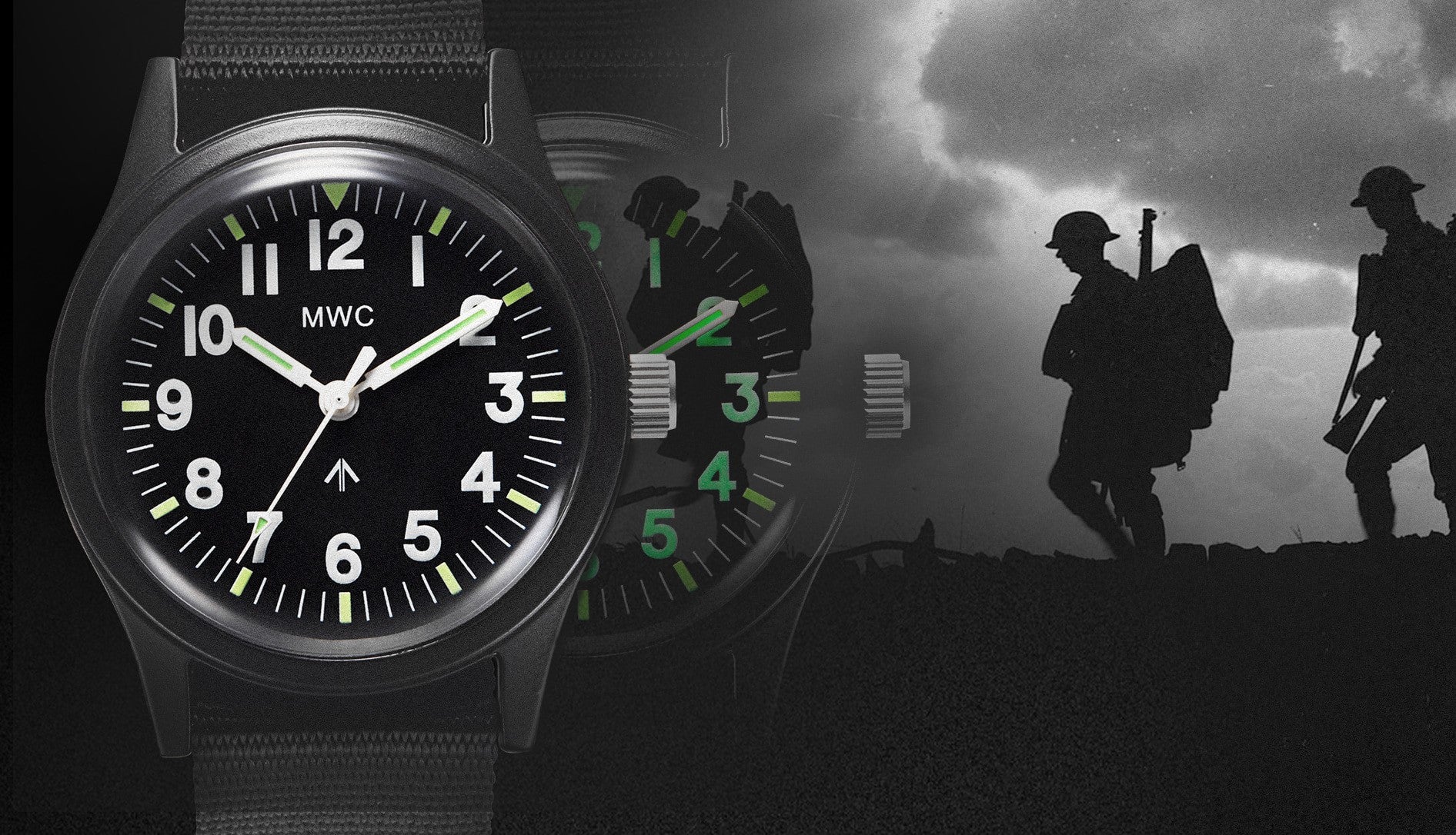 MWC Classic 1960s/70s Matt Black European Pattern Military Watch Webbing Strap