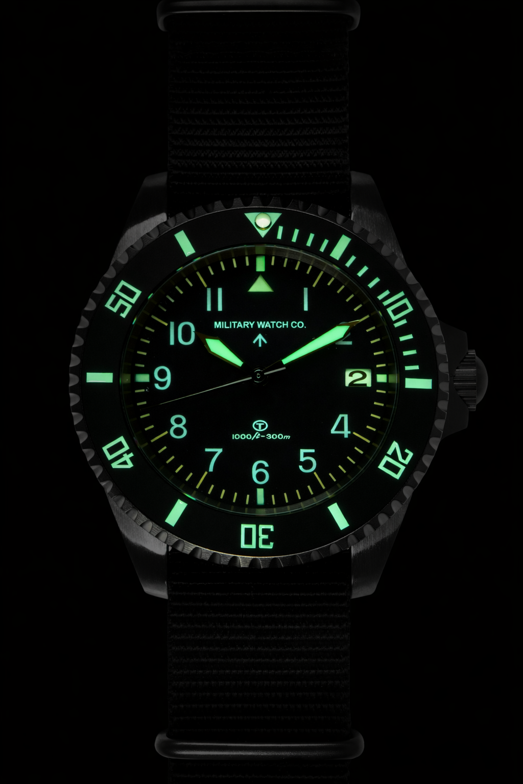 MWC 24 Jewel 1980 Pattern 300m Automatic Military Divers Watch with Sapphire Crystal and Ceramic Bezel on a NATO Webbing Strap (With Date)