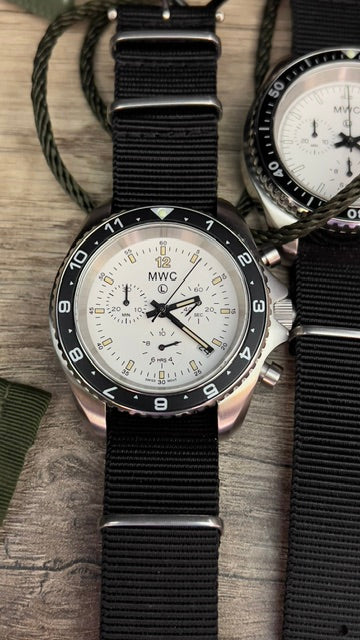 MWC NATO Pattern Stainless Steel Military Pilots Chronograph with Sapphire Crystal and Swiss Ronda Movement- 12 Hour GMT Bezel