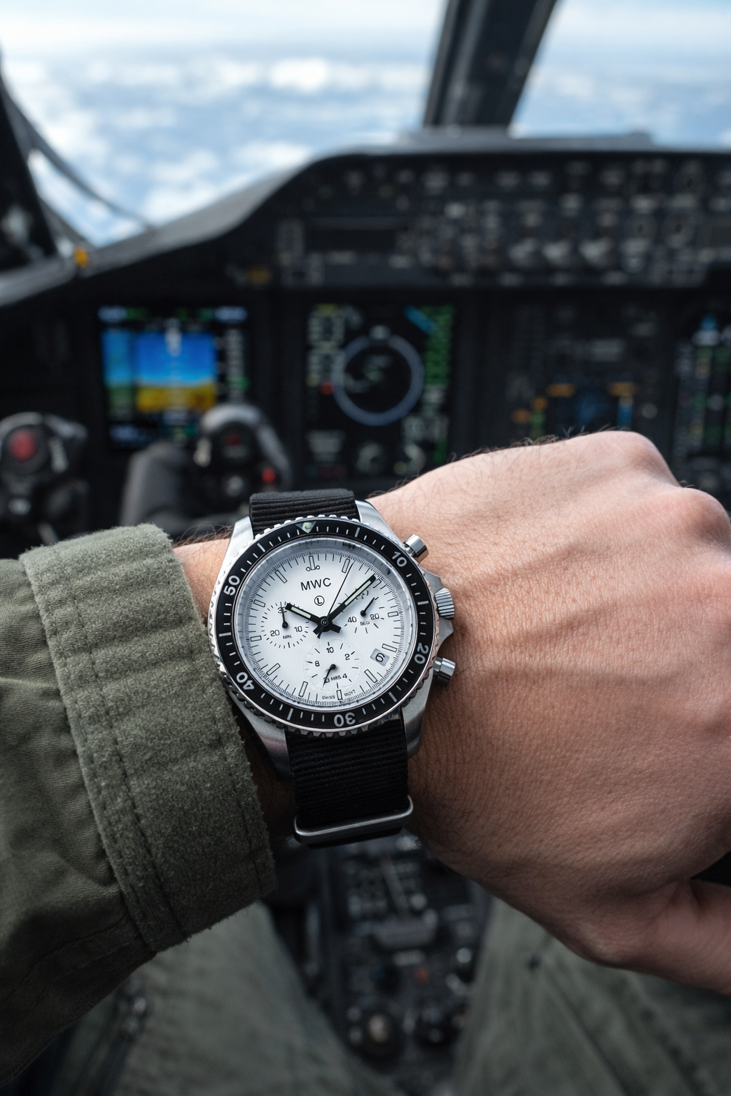 MWC NATO Pattern Stainless Steel Military Pilots Chronograph with Sapphire Crystal and Swiss Ronda Movement