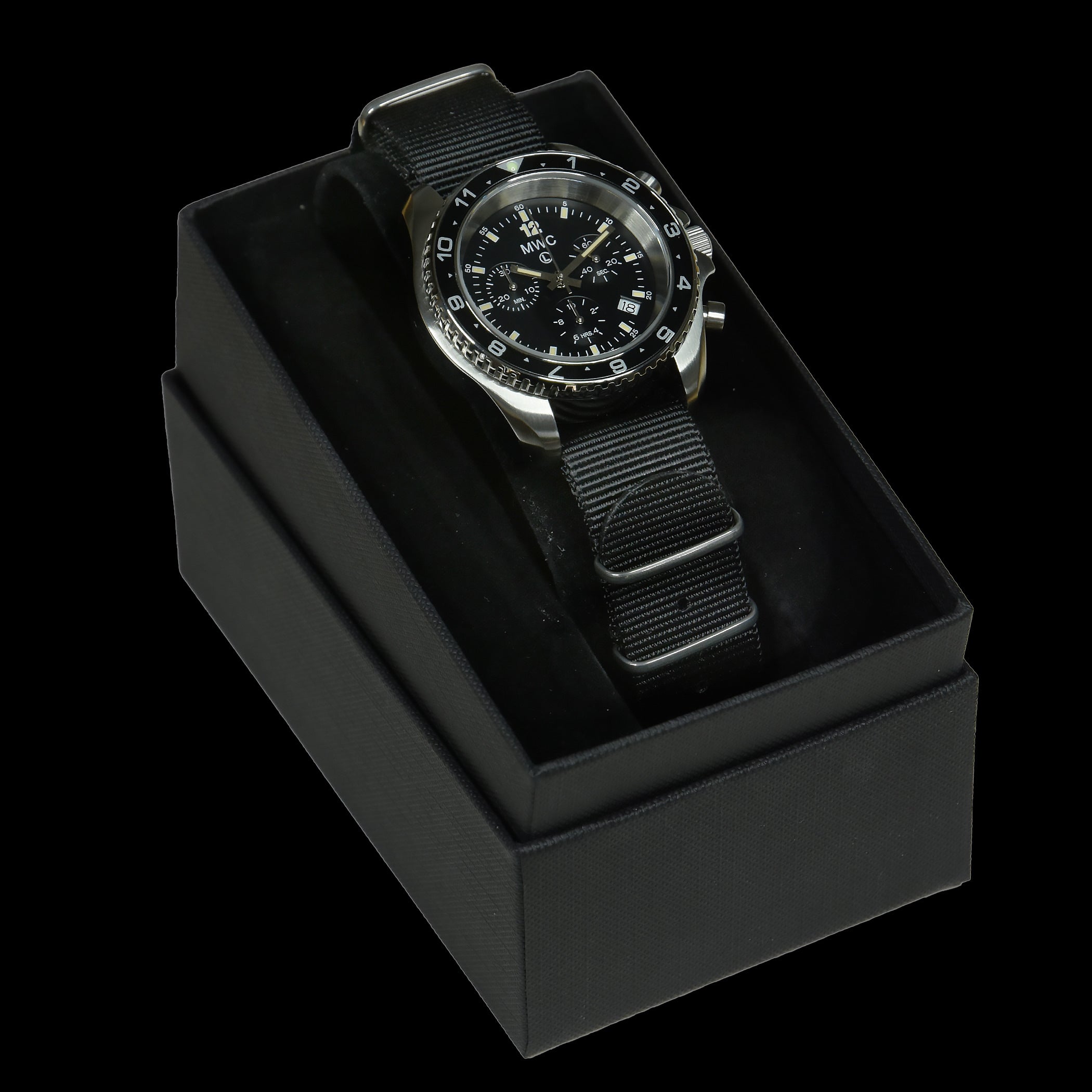 MWC NATO Pattern Stainless Steel Military Pilots Chronograph with Sapphire Crystal and Swiss Ronda Movement - 12 Hour GMT Bezel