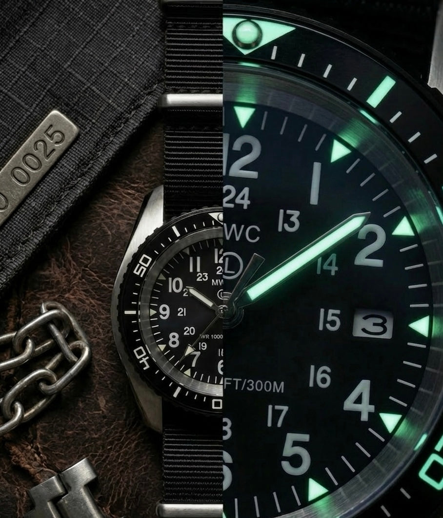 Stainless Steel Military Divers Watch with Automatic 24 Jewel Movement, 12/24 Hour Dial Format, Sapphire Crystal and Ceramic Bezel (Tactical Solid Strap Bars)