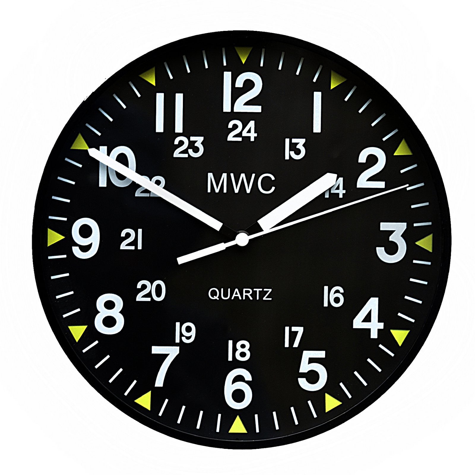 MWC US Military Pattern 12/24 Hour Wall Clock with Silent Sweep Movement (Size 22.5 cm / approx 9")